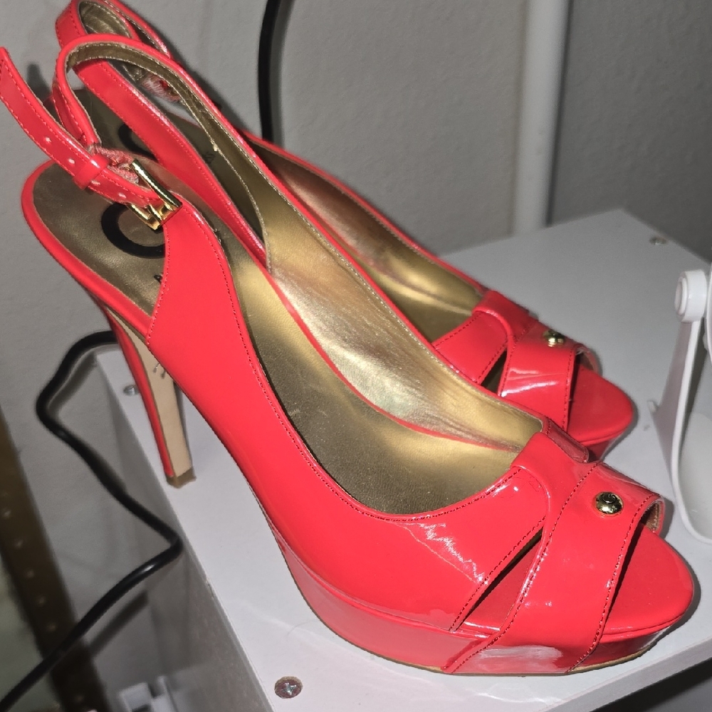 Guess Vibrant Coral Slingback Heels